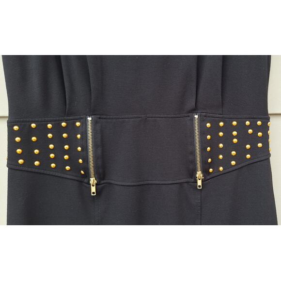 Vtg Baby Phat Y2K Gold Studded Sleeveless Black Mini Dress Exposed zippers Sz 1X - Picture 2 of 8